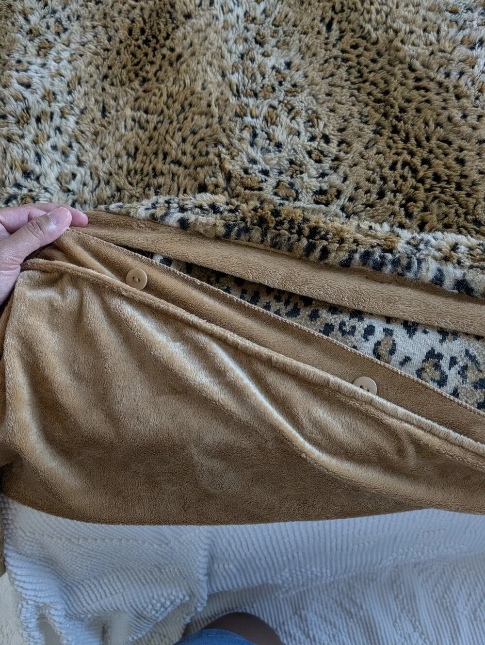 Faux Fur Animal Print Duvet Cover Brown Tan Plush Leopard Style Button Closure